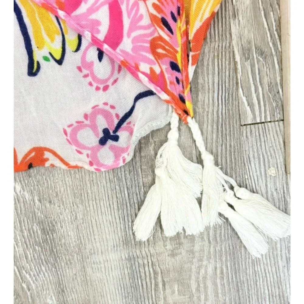 Fairy Floral Scarf Shawl Wrap Beach Cover Up Cap Sleeves Tassels  Boho Dopamine